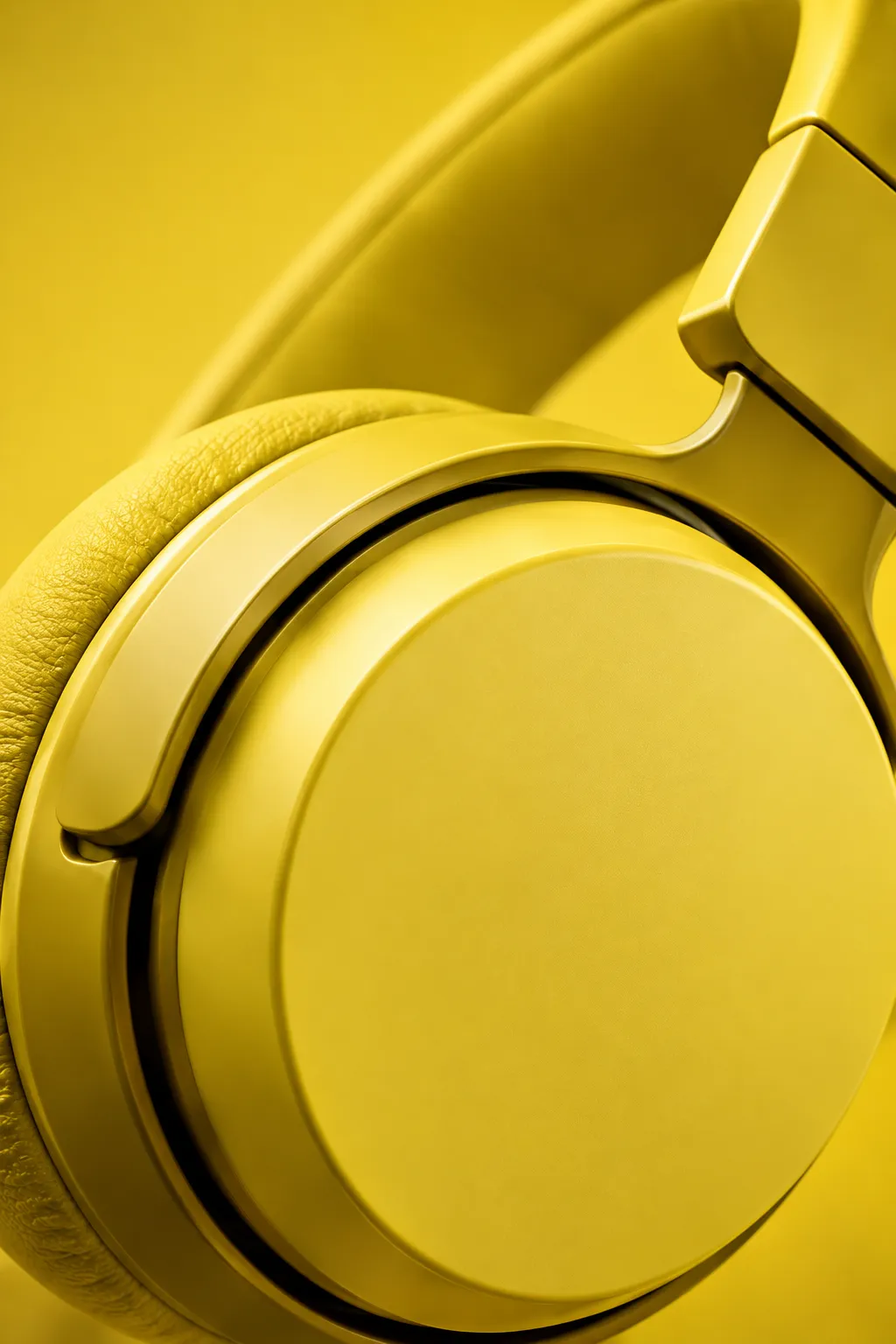 Close-up of a lemon-yellow headphone earcup against yellow