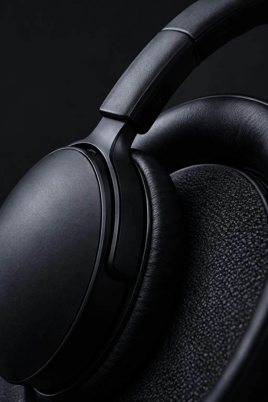 Black headphones in low light against black