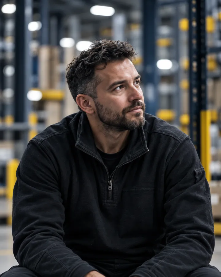 Portrait of Daniel Reyes, head of operations, beside the line