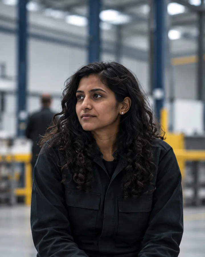 Portrait of Priya Raman, chief technology officer, in the assembly hall