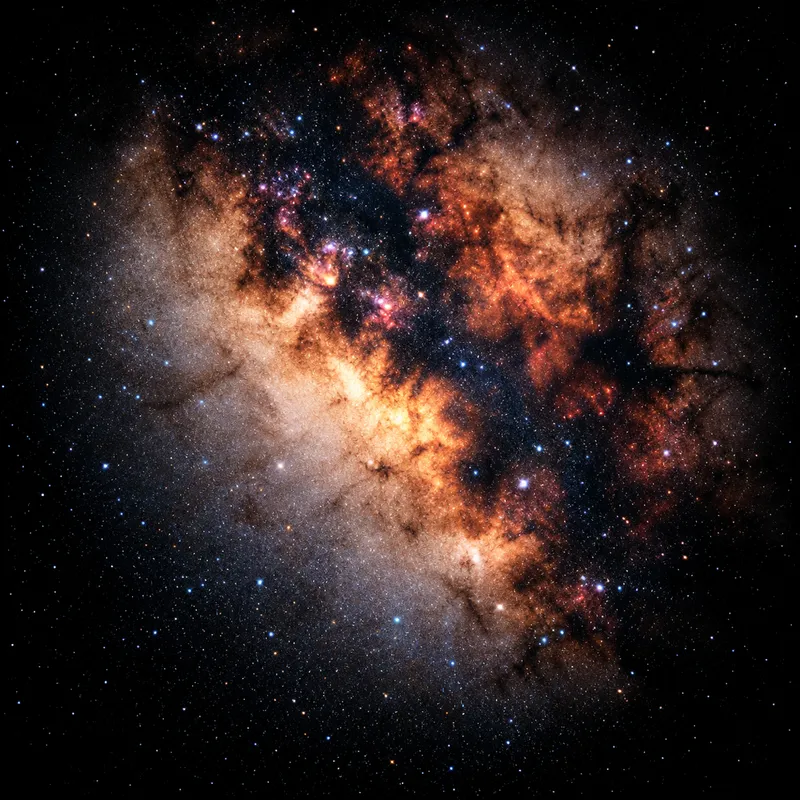 The bright core of the Milky Way with dark lanes of dust