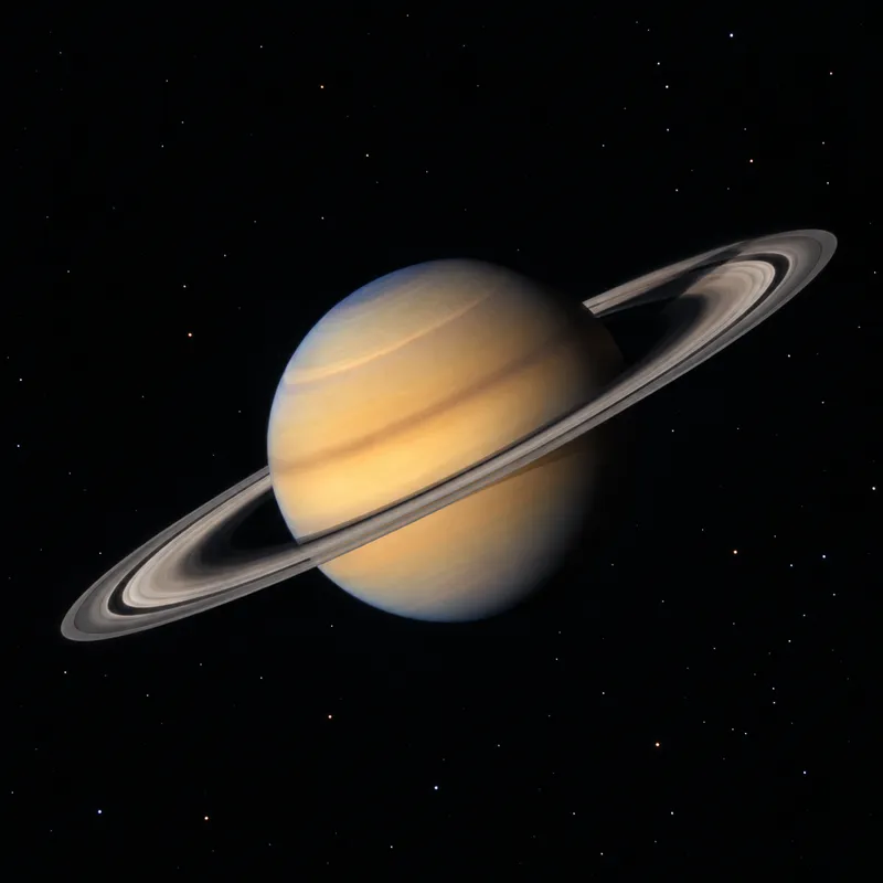 Saturn and its rings on a black sky