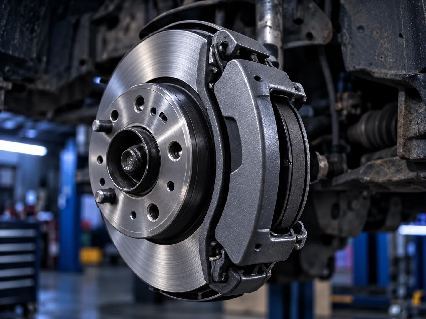 A new brake disc and a cleaned calliper fitted to the same hub