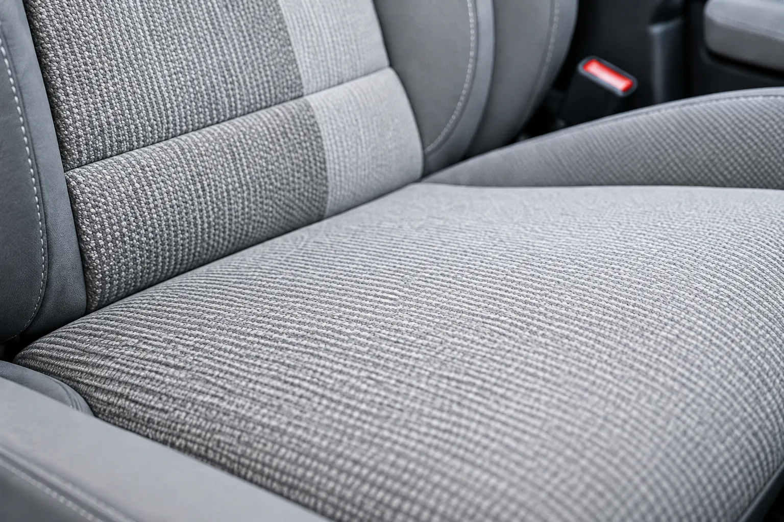 The same pale grey seat, evenly clean after steam and extraction