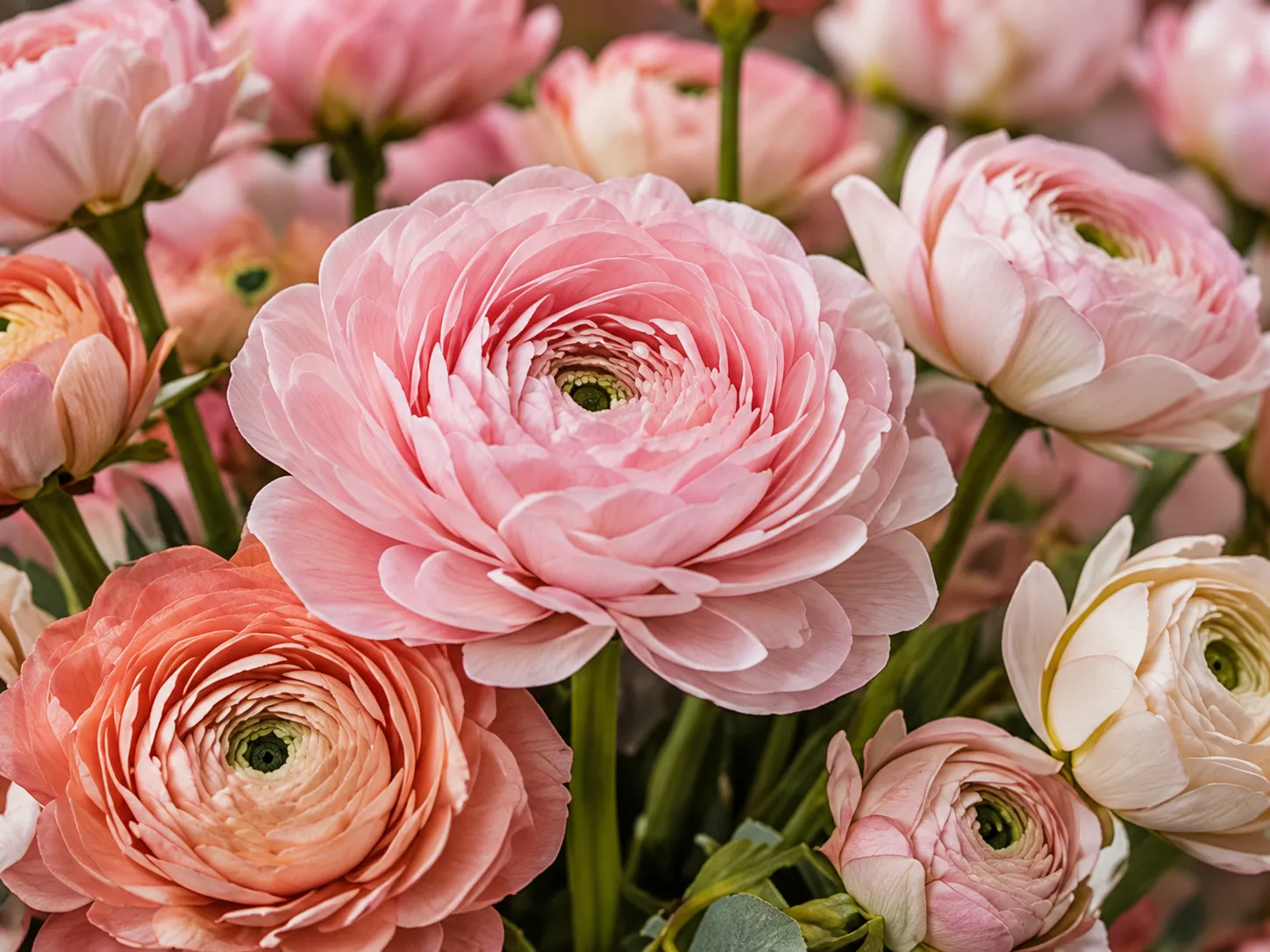 Blush, peach and cream ranunculus